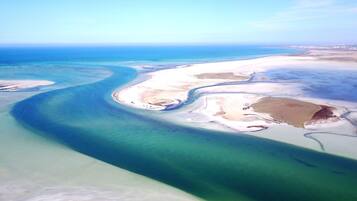 海灘、躺椅、太陽傘、滑水