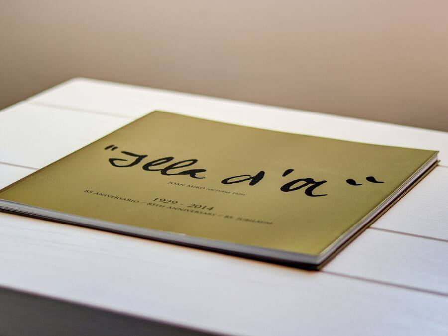 Ein Buch mit dem Titel „Jela d’a“ auf einem weißen Tisch.