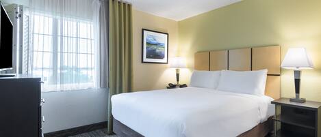 Desk, laptop workspace, blackout drapes, soundproofing