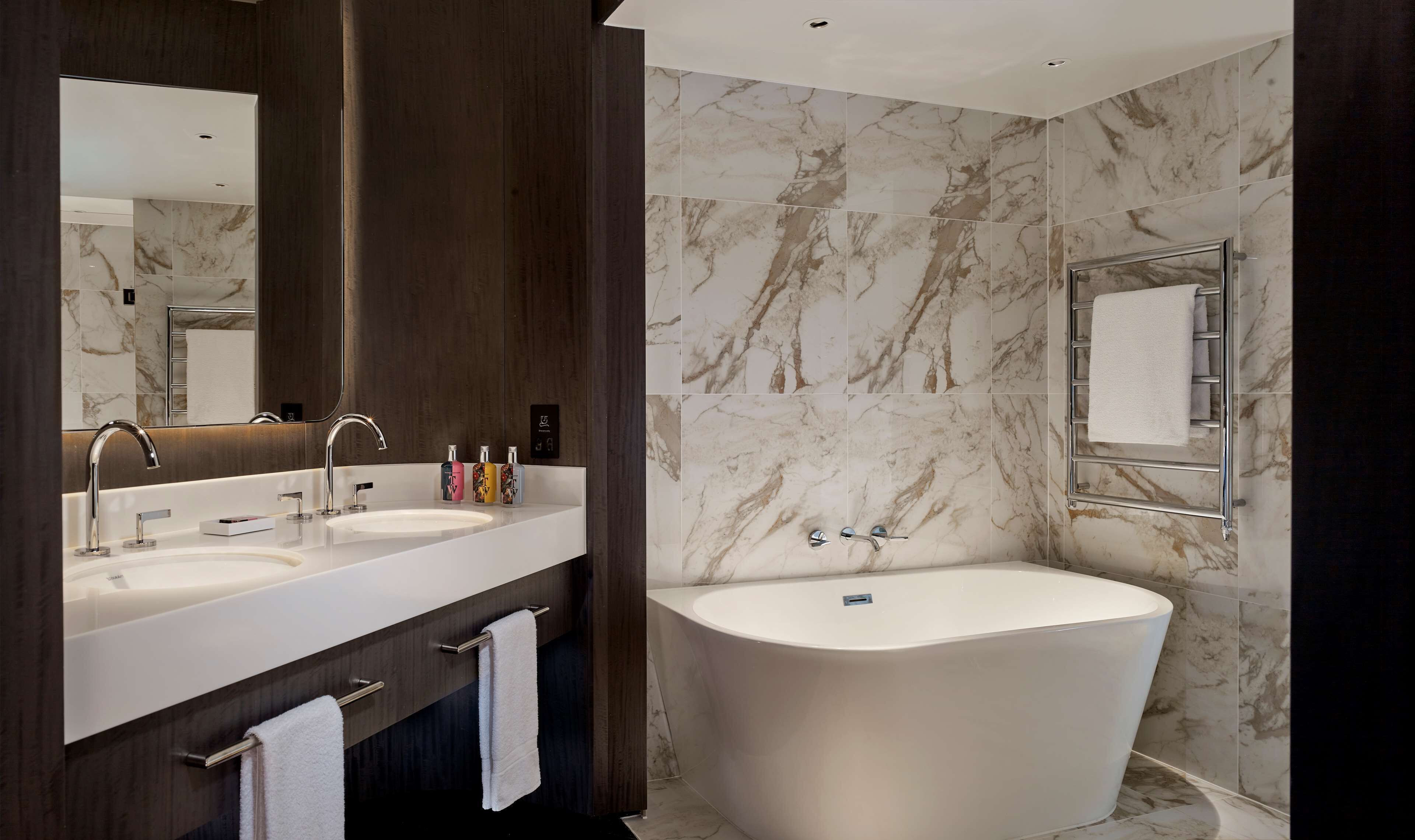 the westminster suite | bathroom | designer toiletries, hair dryer, towels, soap