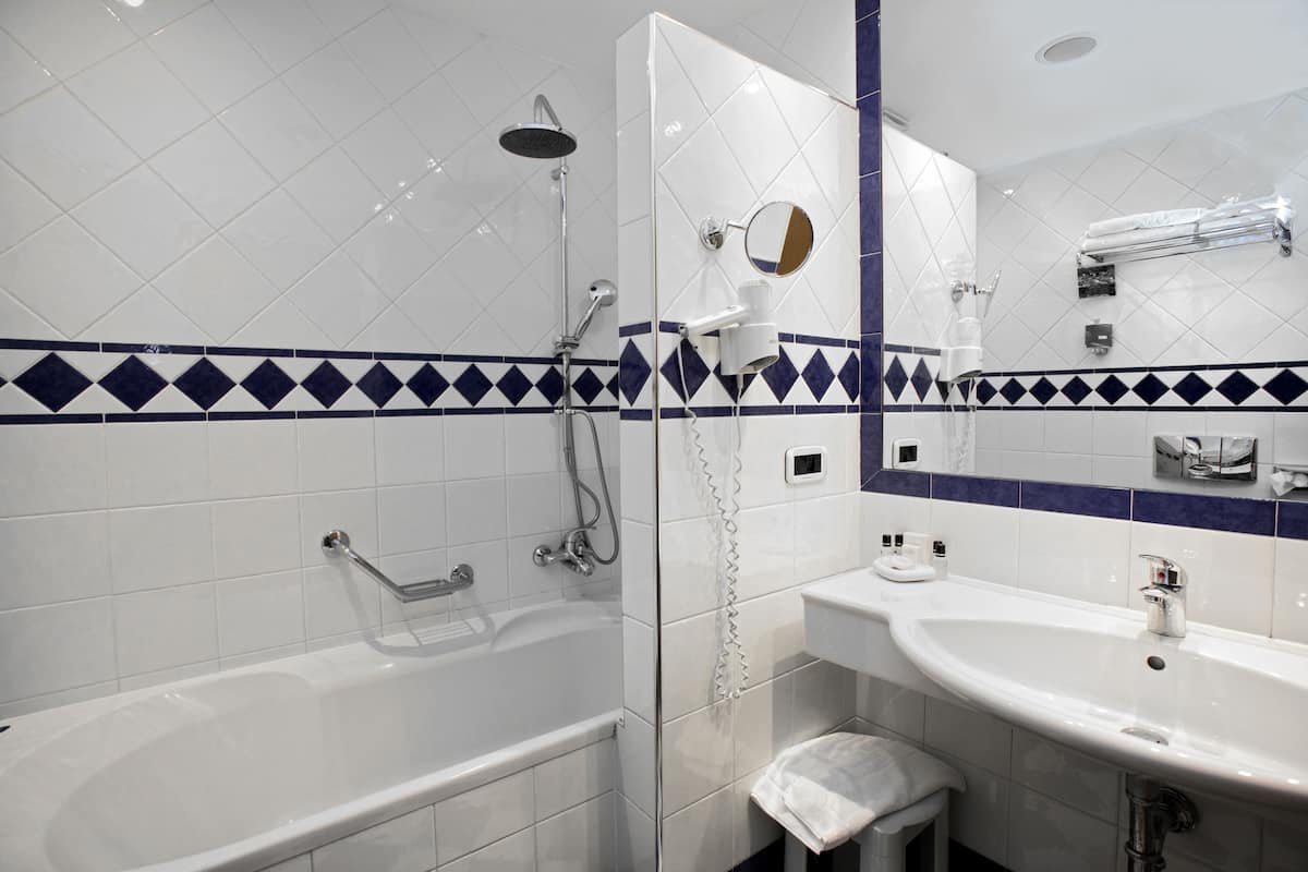 free toiletries, hair dryer, towels, soap