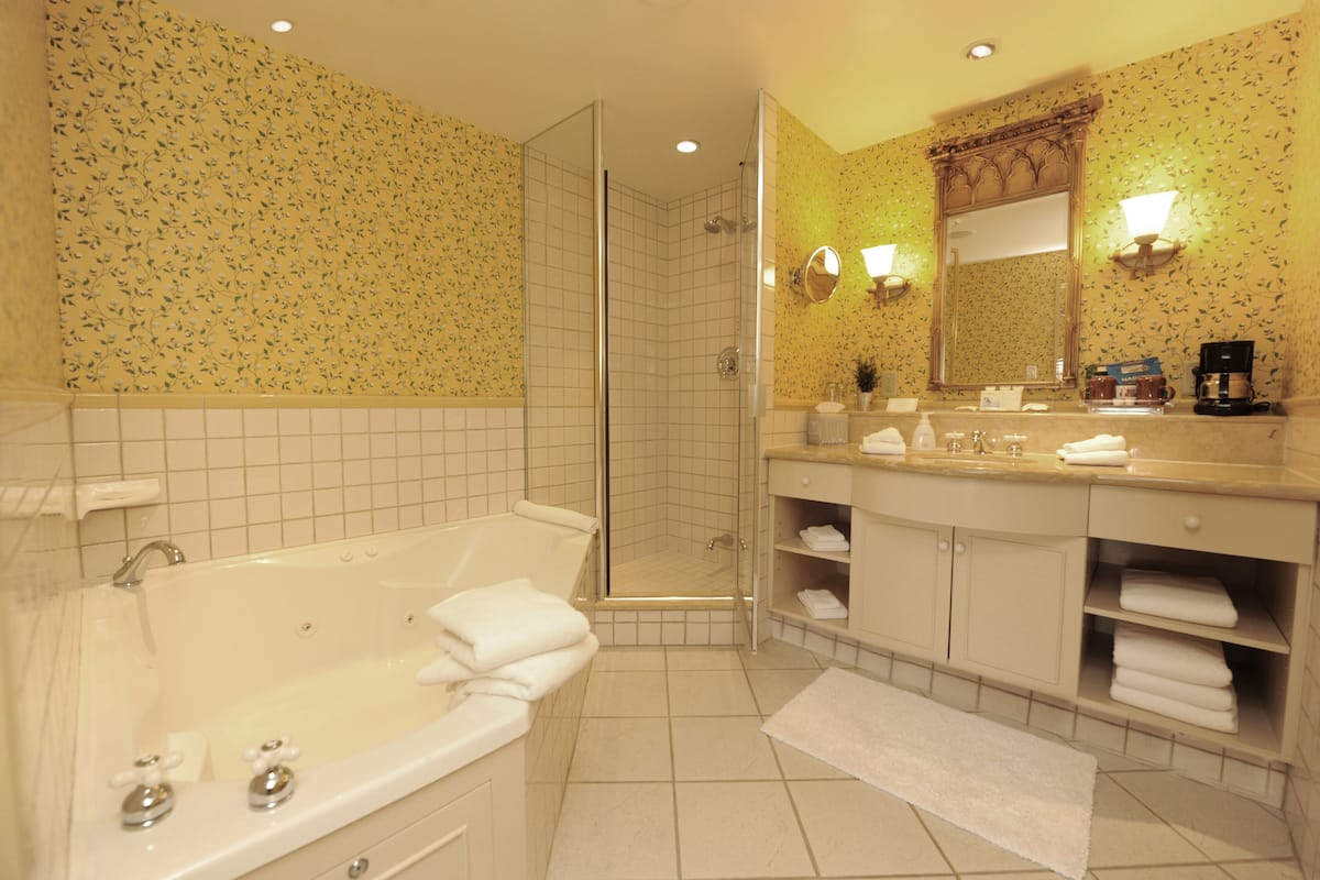 luxury room, 1 king bed | bathroom | designer toiletries, hair dryer, bathrobes, towels