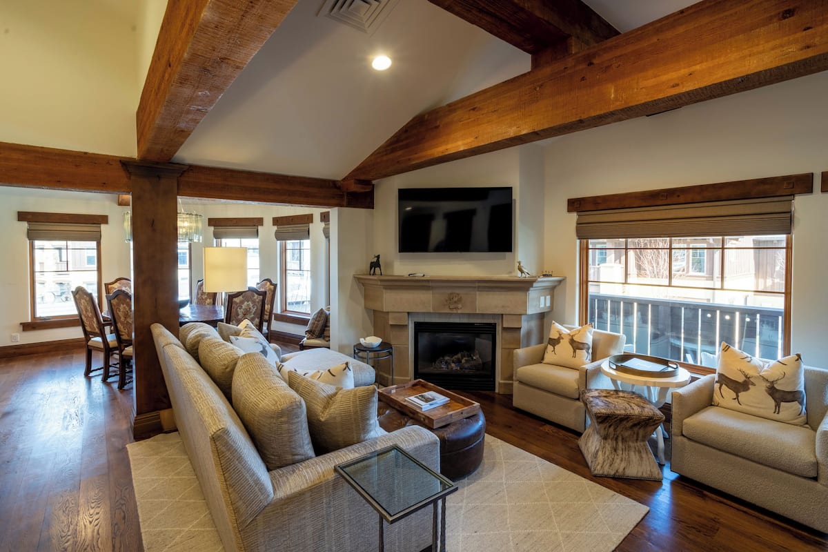 Luxury Three Bedroom Suite | Living area | Flat-screen TV, fireplace, DVD player, pay movies