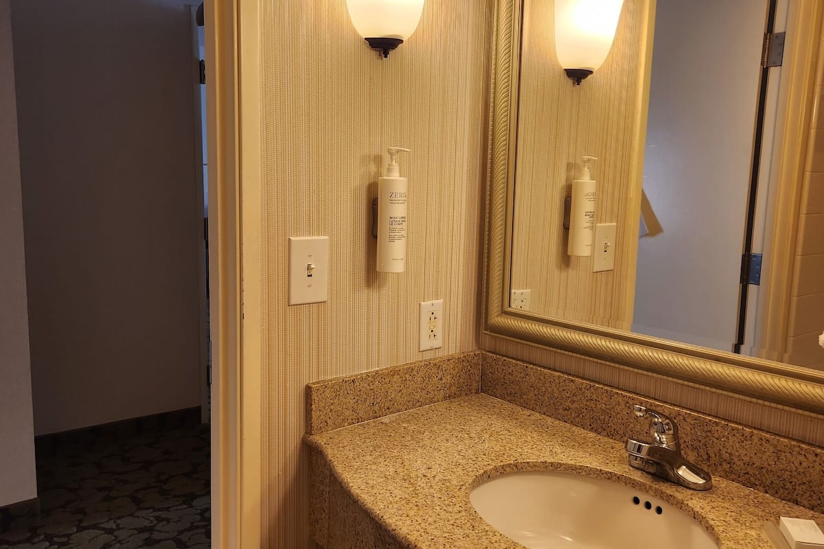 free toiletries, hair dryer, towels