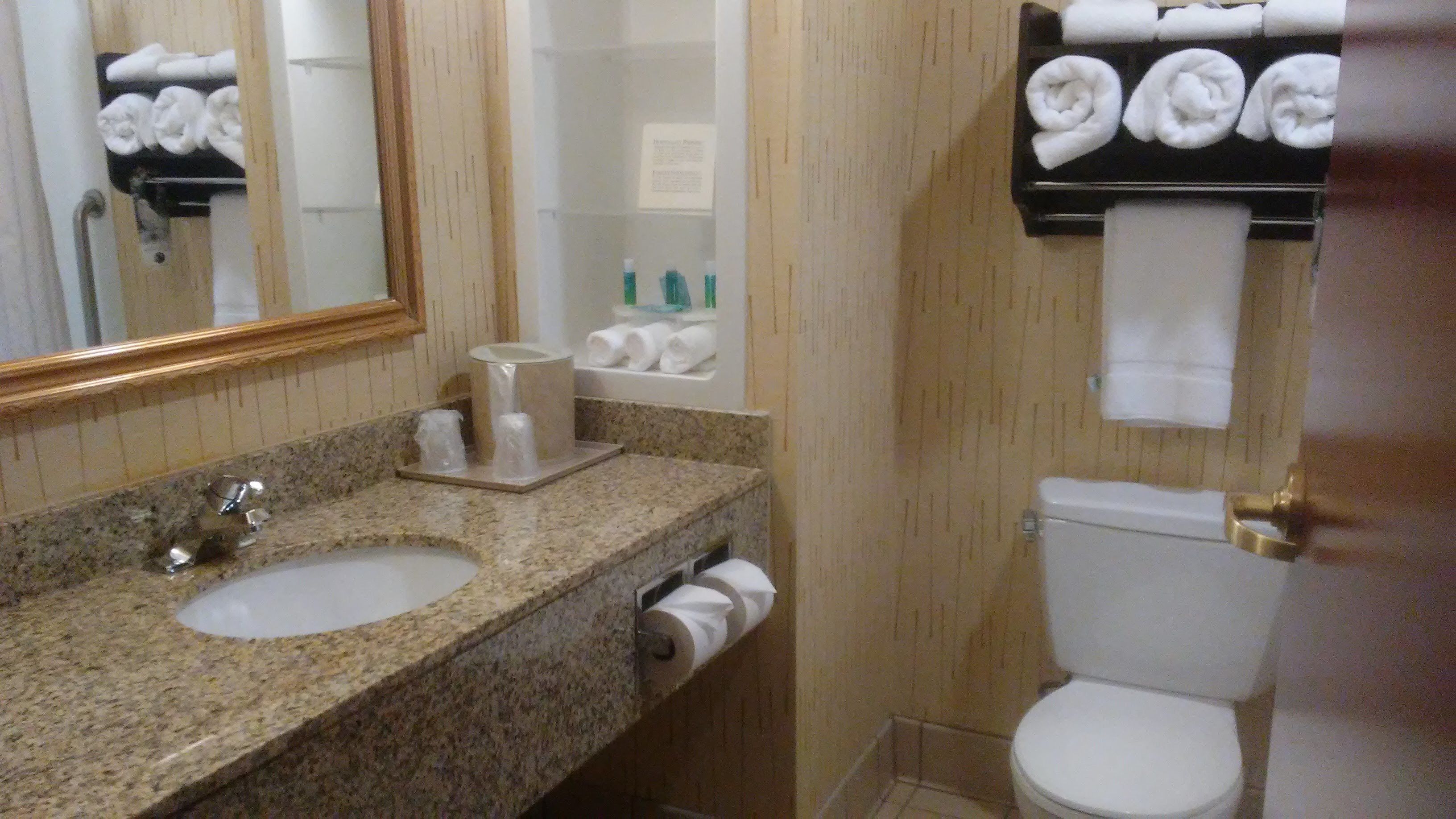 combined shower/bathtub, hair dryer, towels