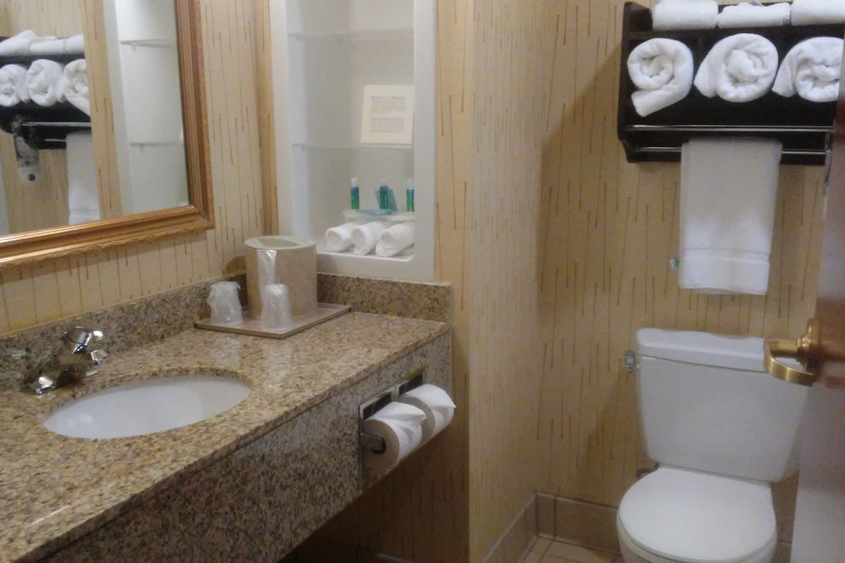 combined shower/bathtub, hair dryer, towels