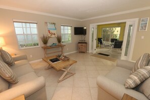 One bedroom/One bath | Living room | TV, DVD player - Cabana Beach Club by RVA (Longboat Key)