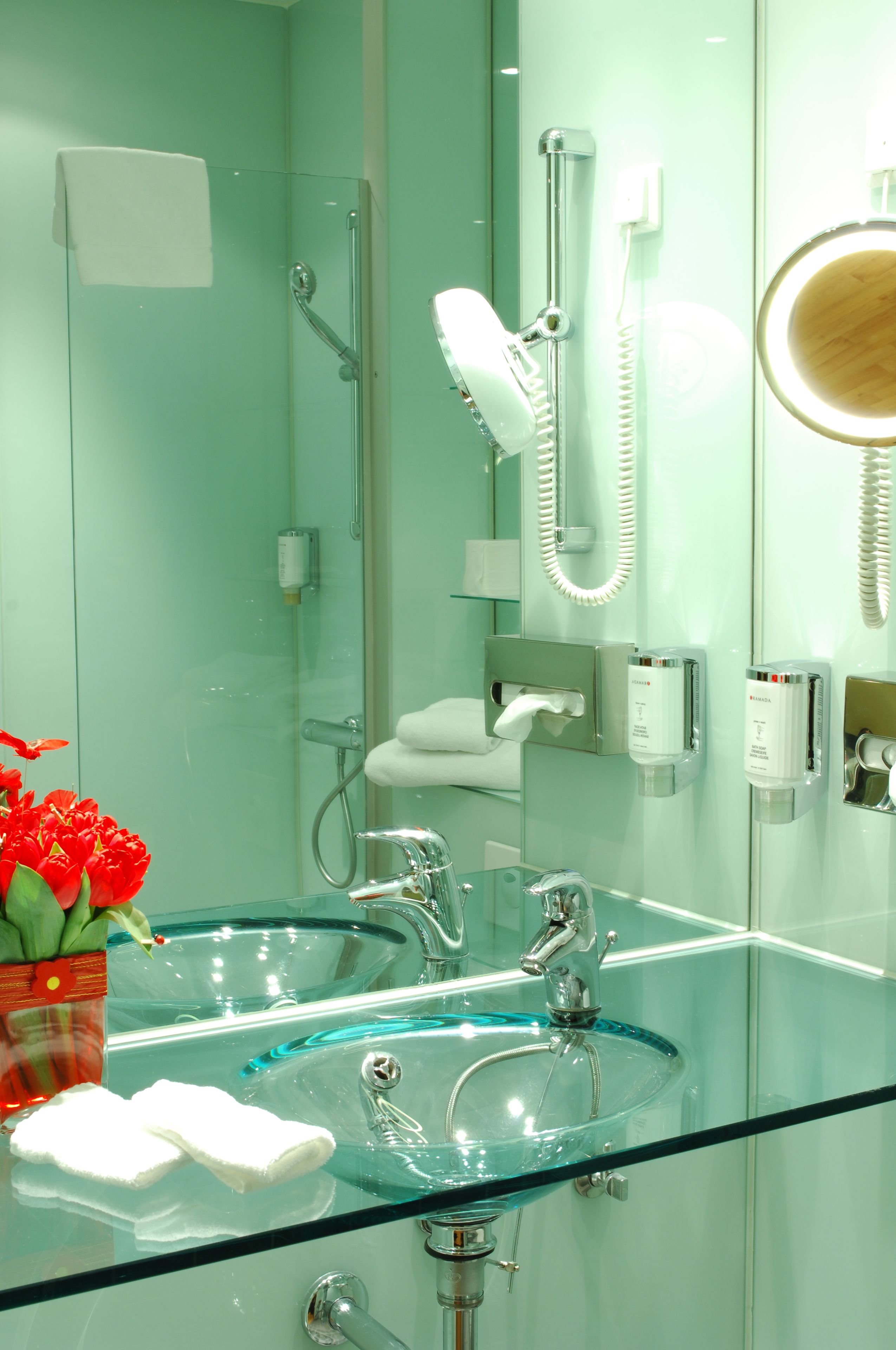 shower, free toiletries, hair dryer, towels