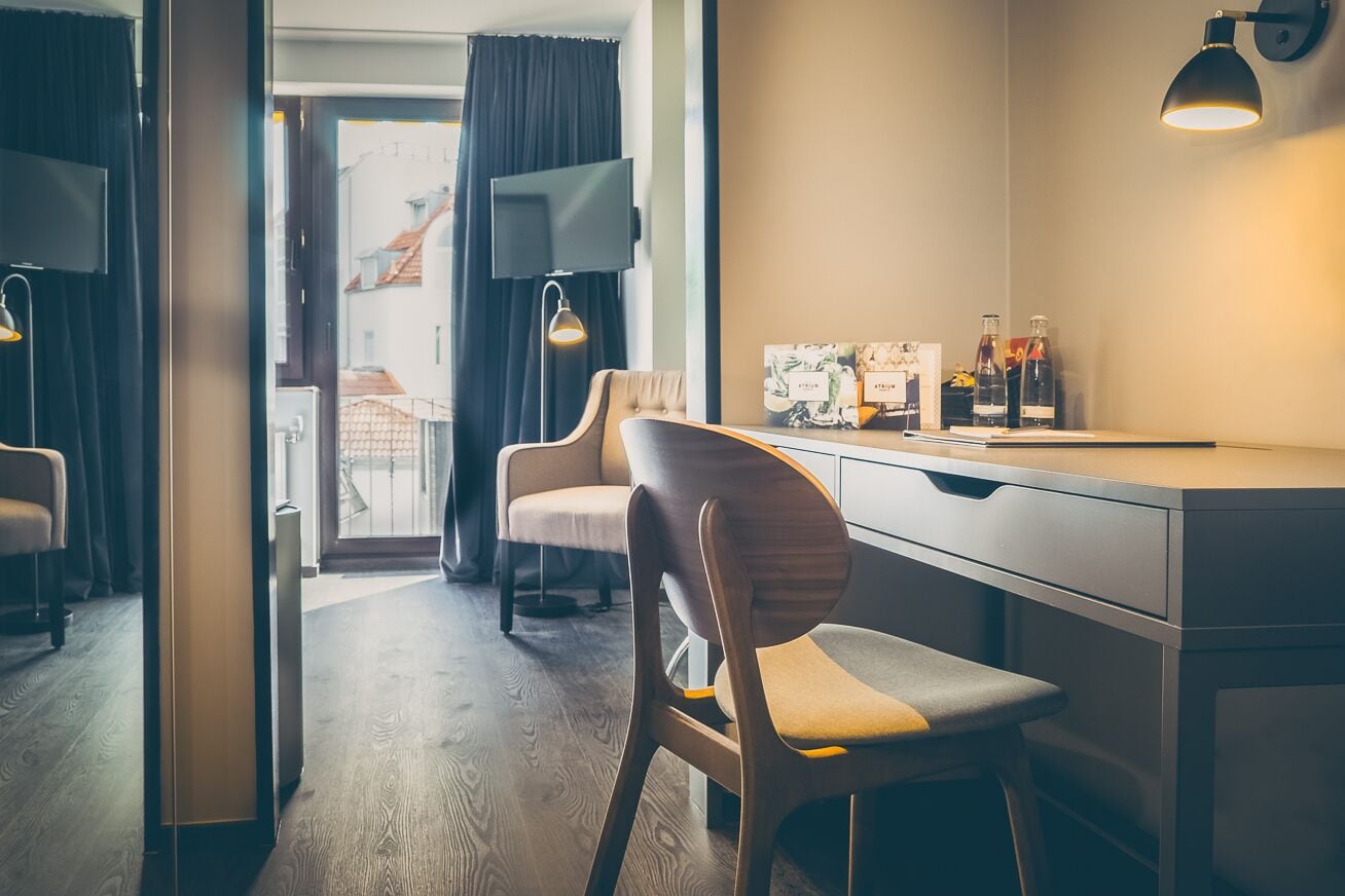 superior double room | living area | 34-inch flat-screen tv with digital channels, tv, offices