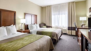 Standard Room, 2 Queen Beds, Non Smoking | Desk, iron/ironing board, free WiFi, bed sheets