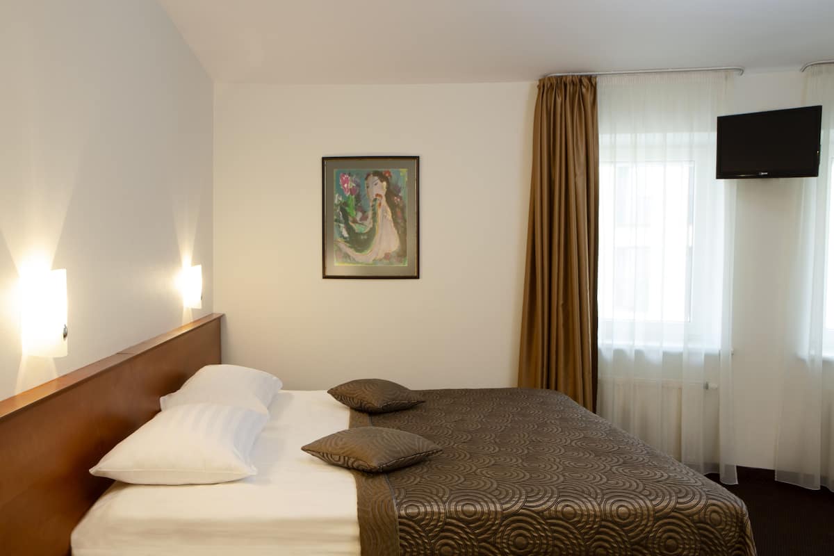 Hypo-allergenic bedding, minibar, desk, blackout curtains