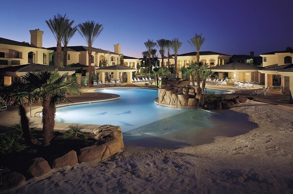 Outdoor pool, pool umbrellas