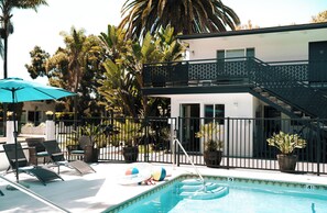 Outdoor pool, open 8:00 AM to 8:30 PM, pool umbrellas, sun loungers