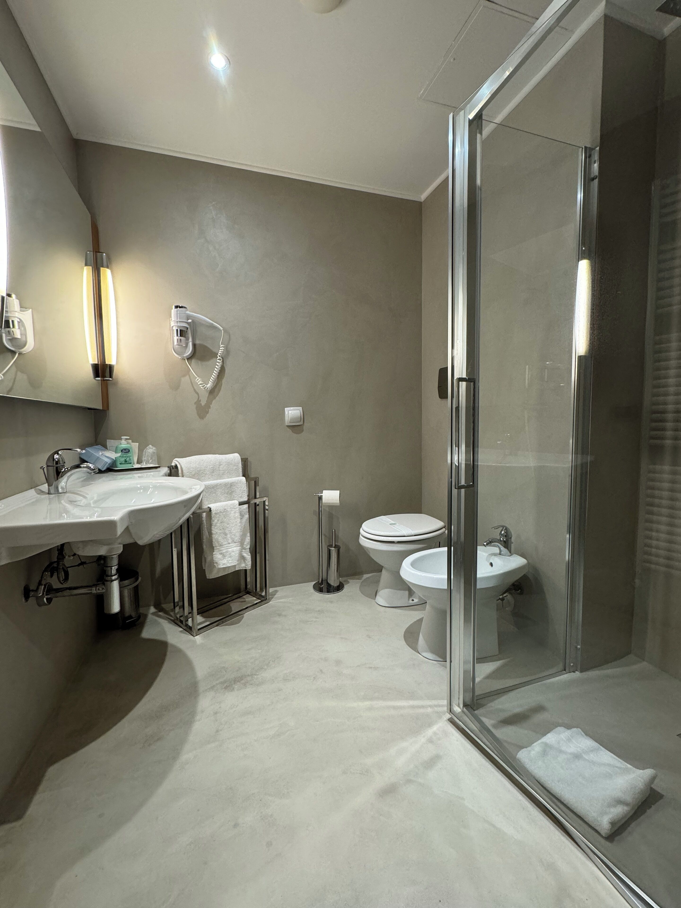 shower, free toiletries, hair dryer, bidet