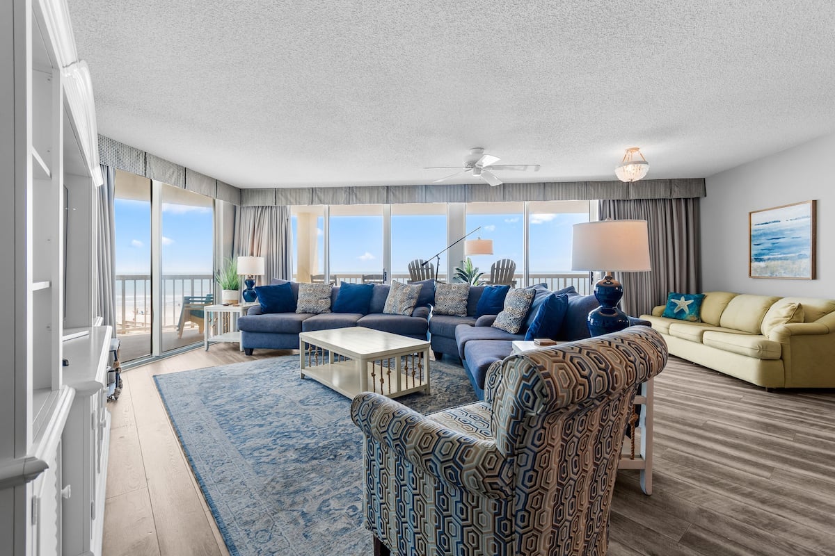 Three Bedroom Oceanfront Condo | Living area | 48-inch TV with cable channels