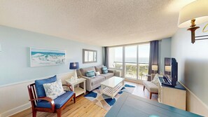 Bridgewater Oceanfront Suite | Living area | 48-inch TV with cable channels