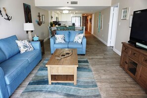 Condo, 3 Bedrooms, Kitchen, Beach View | Living area | TV - Las Brisas Condominiums (Madeira Beach)
