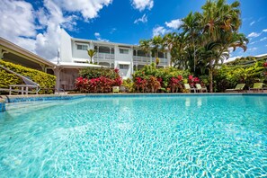 Outdoor pool, pool loungers