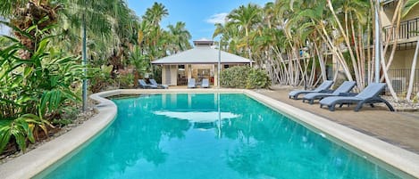 Outdoor pool, pool loungers