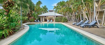 Outdoor pool, sun loungers