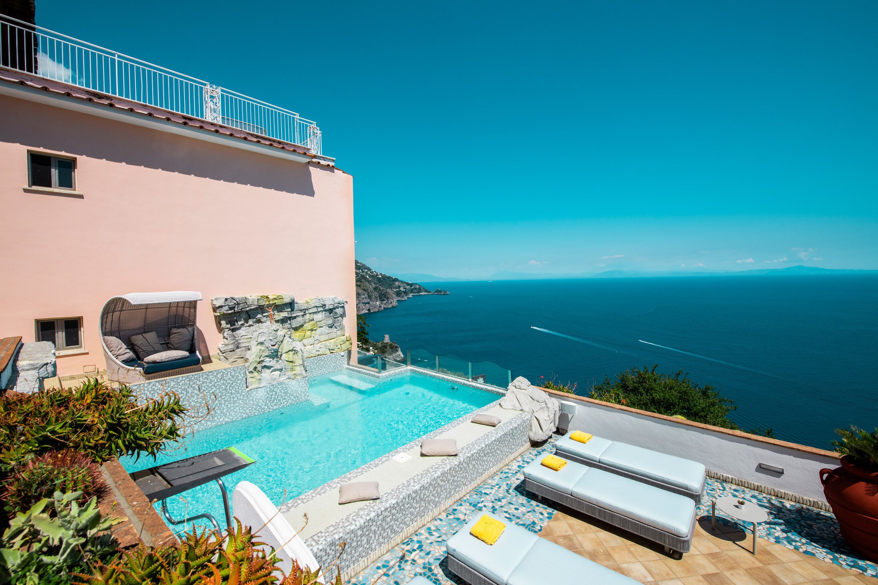 seasonal outdoor pool, pool umbrellas, pool loungers