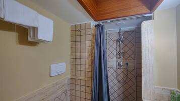 Rainfall showerhead, hair dryer, bathrobes, slippers