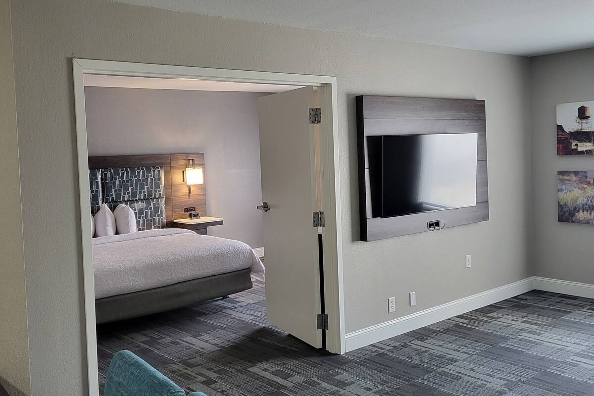 suite, 1 king bed, non smoking | desk, laptop workspace, blackout curtains, iron/ironing board