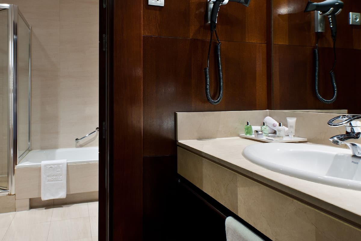 separate bathtub and shower, rainfall showerhead