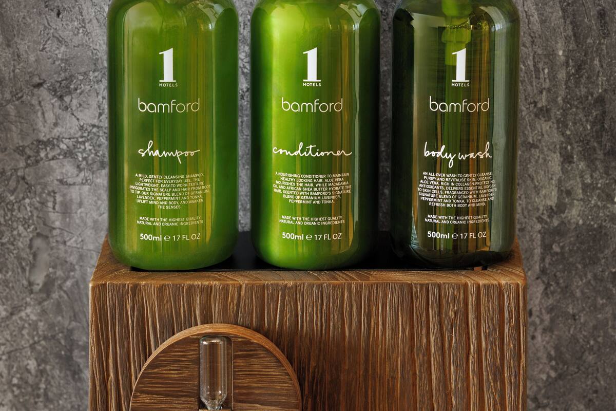 eco-friendly toiletries, hair dryer, bathrobes, slippers