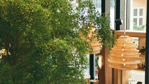 A modern lounge area with a large tree, comfortable seating, and a bar. - 1 Hotel Copenhagen (Copenhagen)