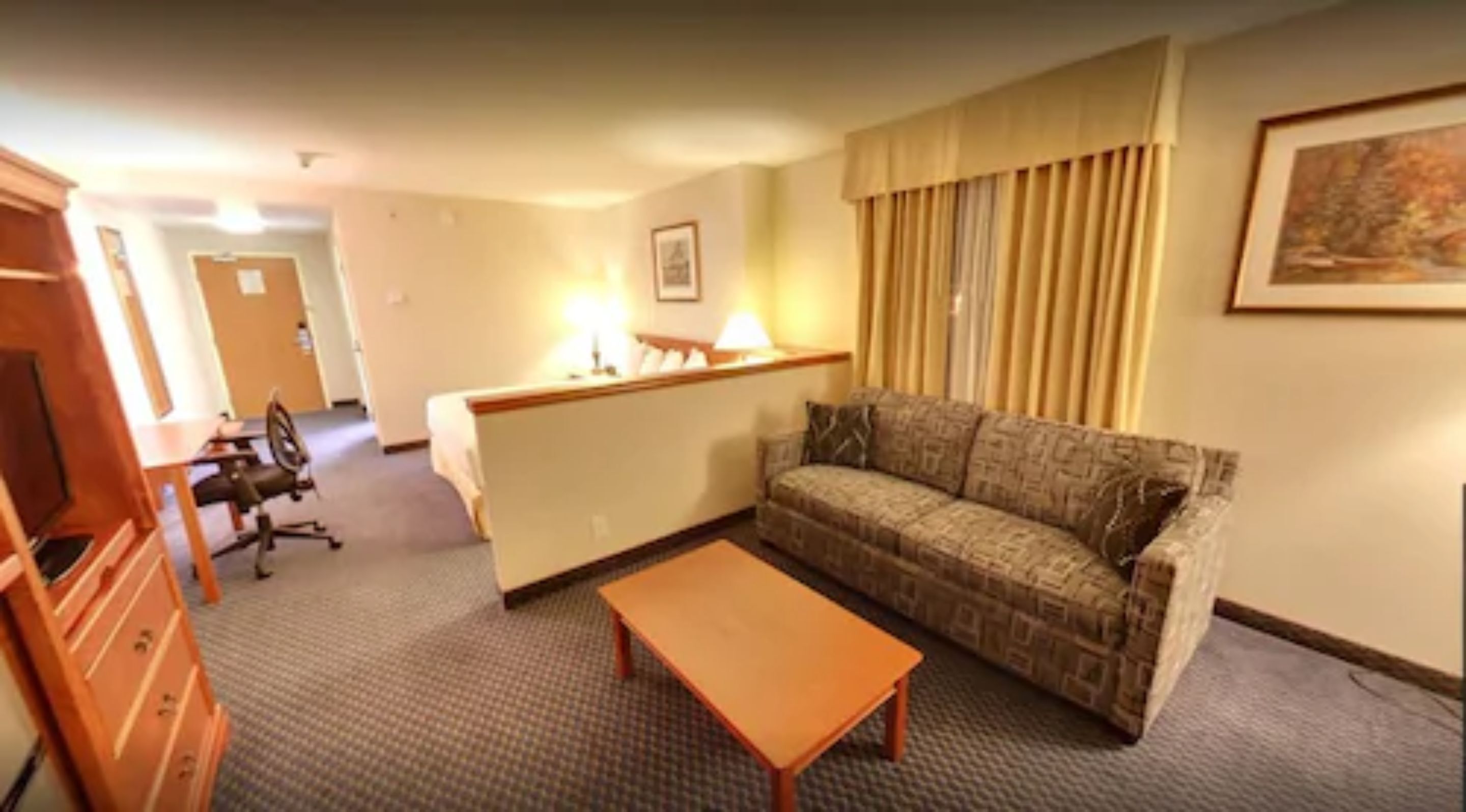 desk, blackout curtains, iron/ironing board, free cots/infant beds