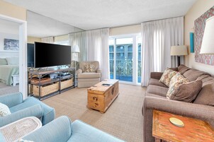 Condo, 2 Bedrooms | Living area | 35-inch flat-screen TV with cable channels, TV, DVD player