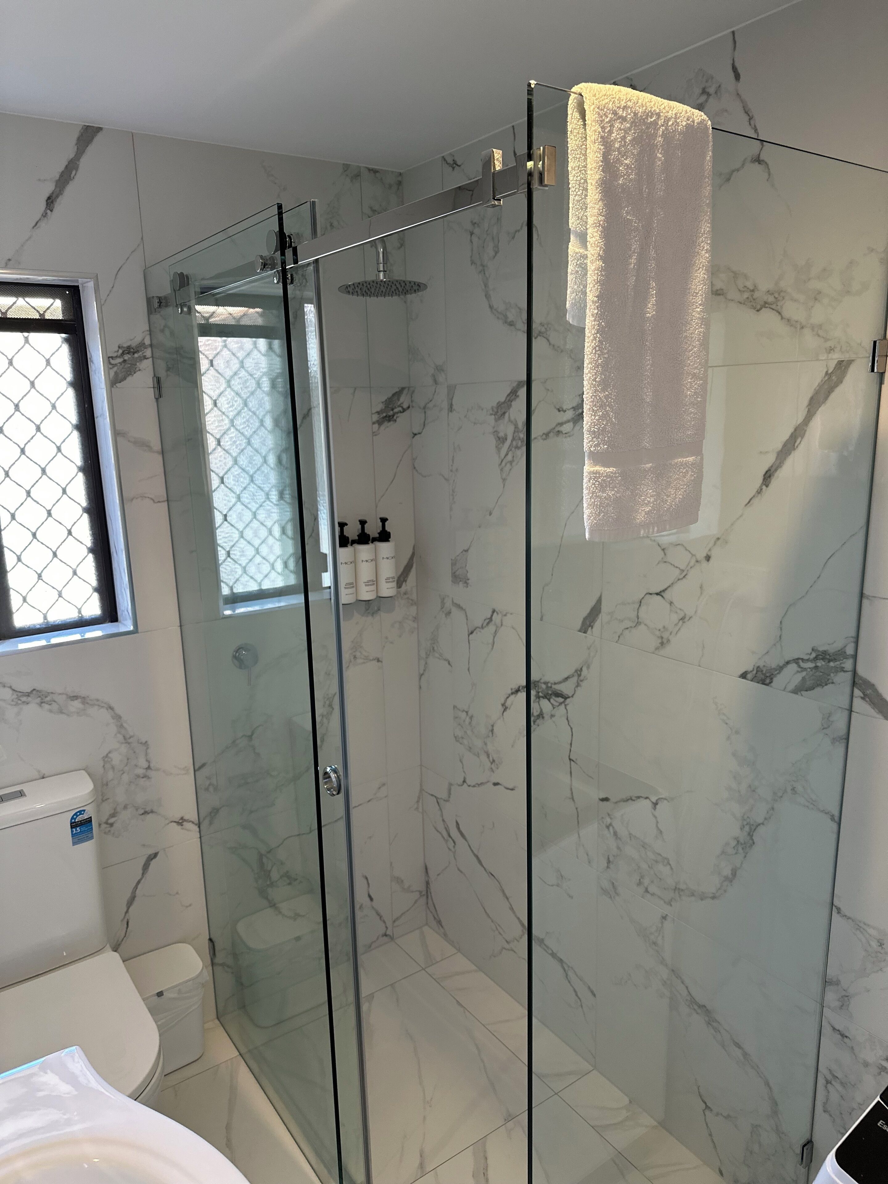 free toiletries, hair dryer, towels