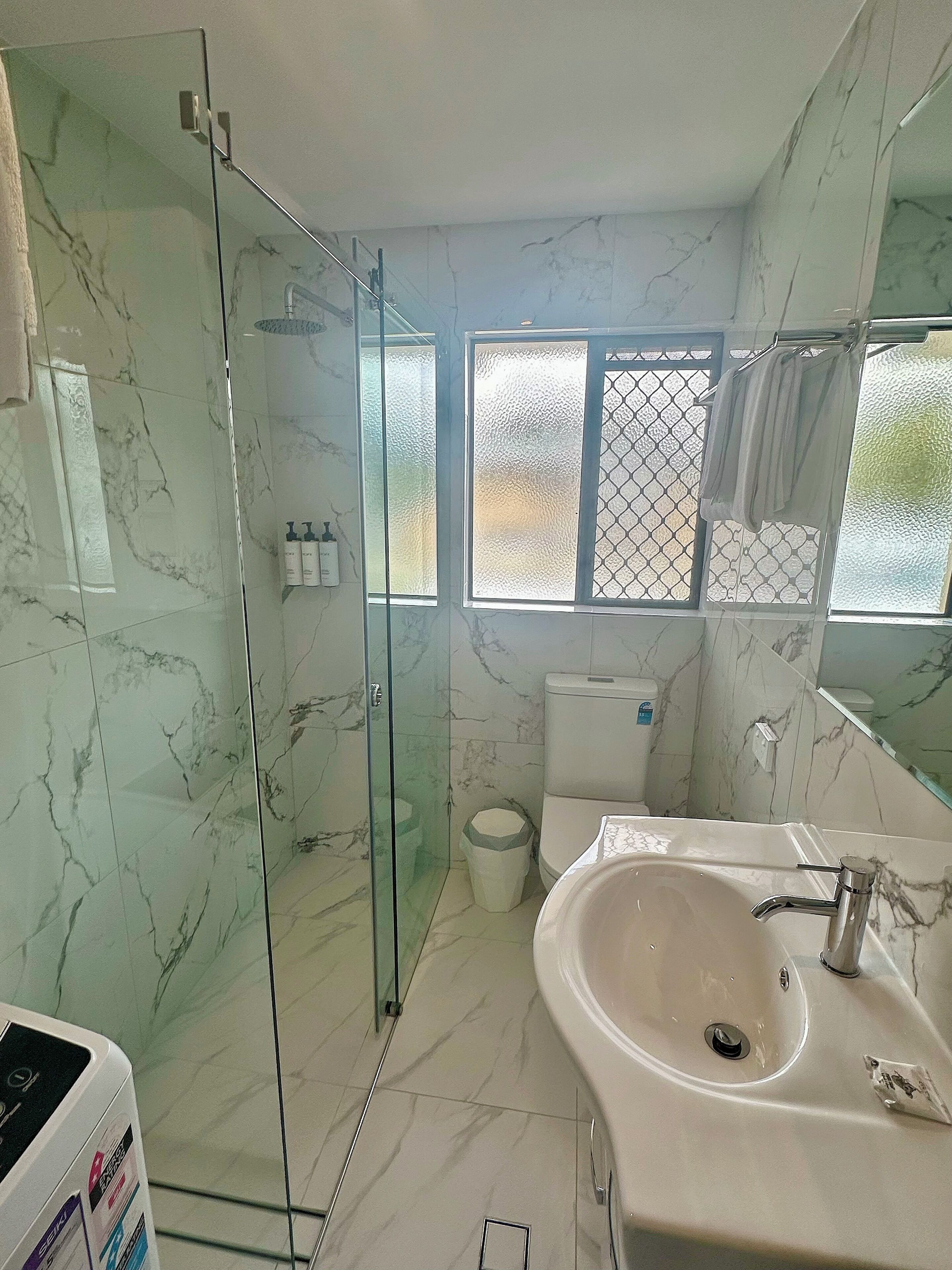 free toiletries, hair dryer, towels