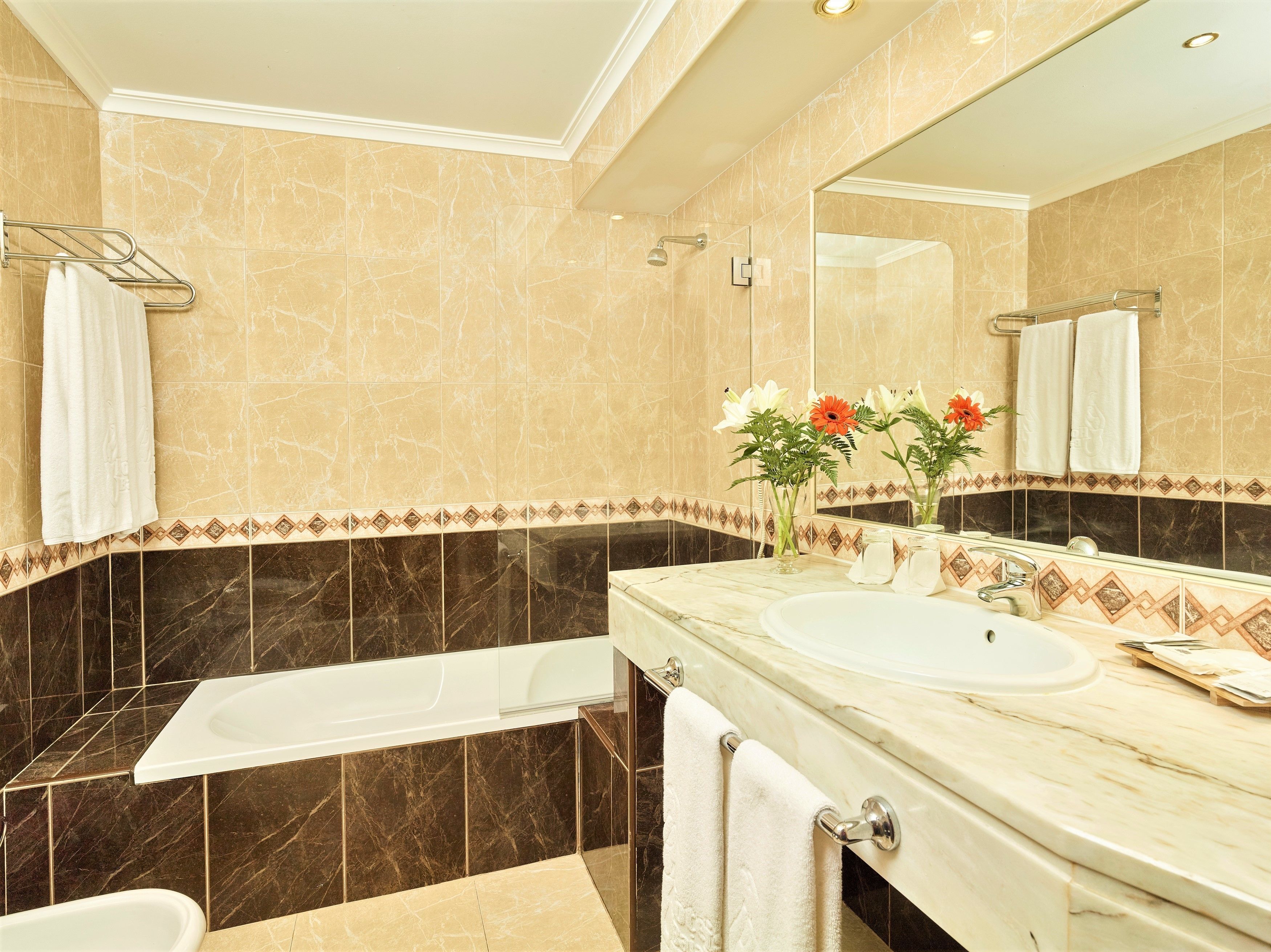 combined shower/bathtub, eco-friendly toiletries, hair dryer, bidet