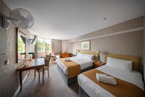 Escritorio, tabla de planchar con plancha, wifi gratis y ropa de cama