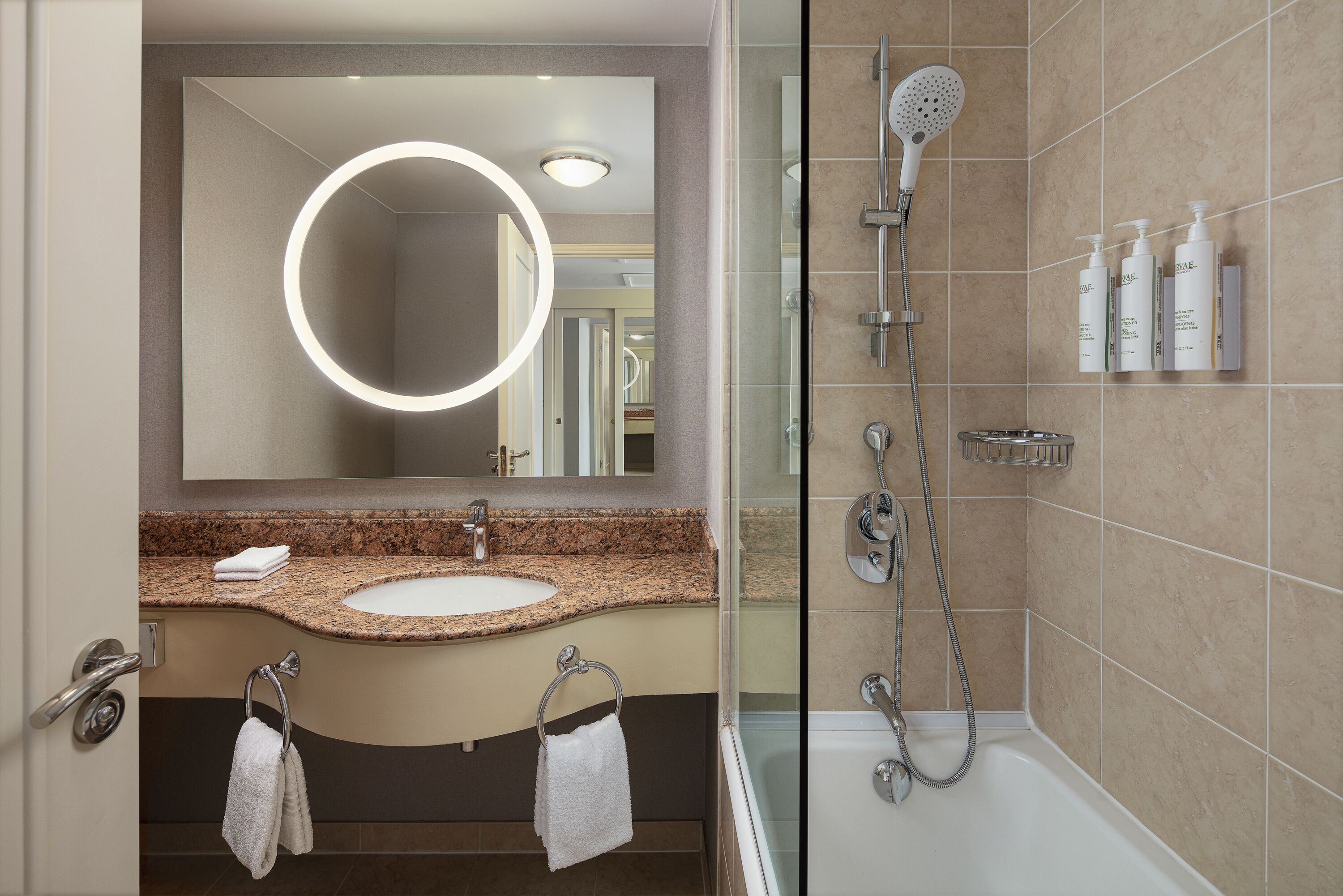 shower, free toiletries, hair dryer