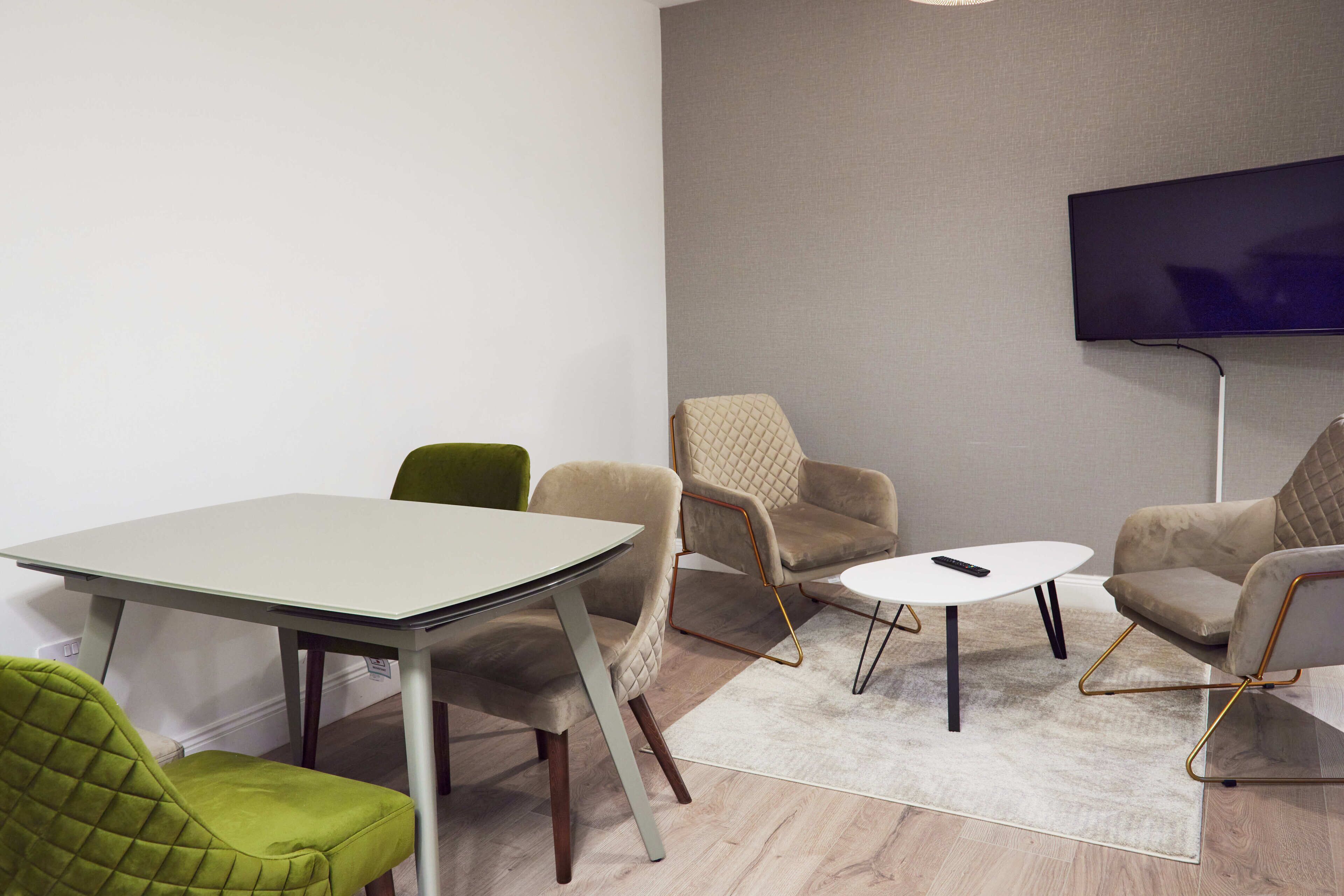 two-bedroom apartment (stairs only) | living area | tv