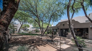 A paved walkway with a metal railing, surrounded by trees and a building labeled "Lobby". - Villas of Cave Creek (Cave Creek)