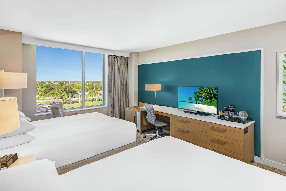 Room, 2 Queen Beds | In-room safe, desk, laptop workspace, blackout drapes