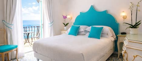 Superior kamer, 1 twee- of 2 eenpersoonsbedden, balkon, uitzicht op zee | Italiaanse Frette-lakens, luxe beddengoed