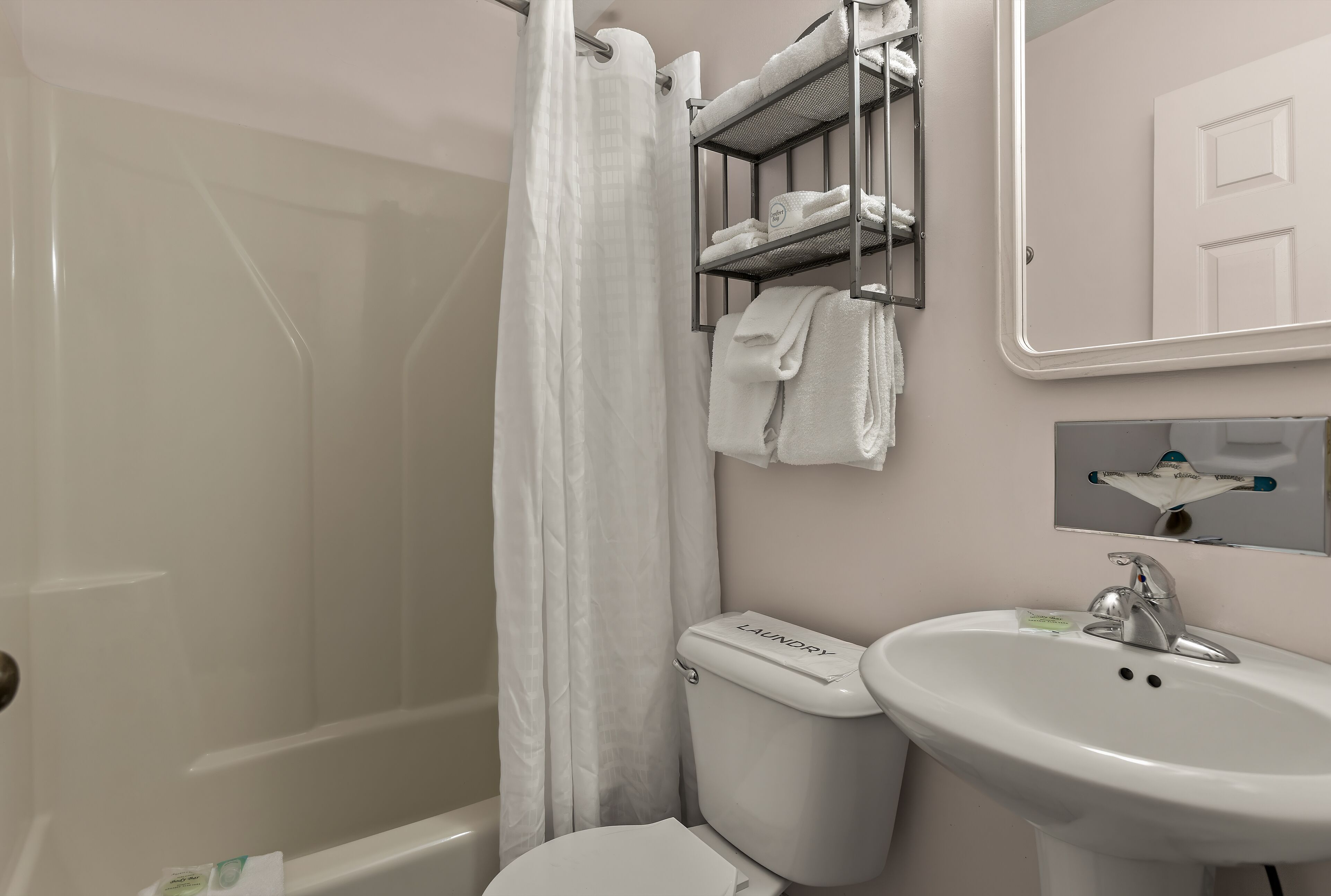 free toiletries, hair dryer, towels