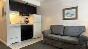 Fridge, microwave, espresso maker, coffee/tea maker