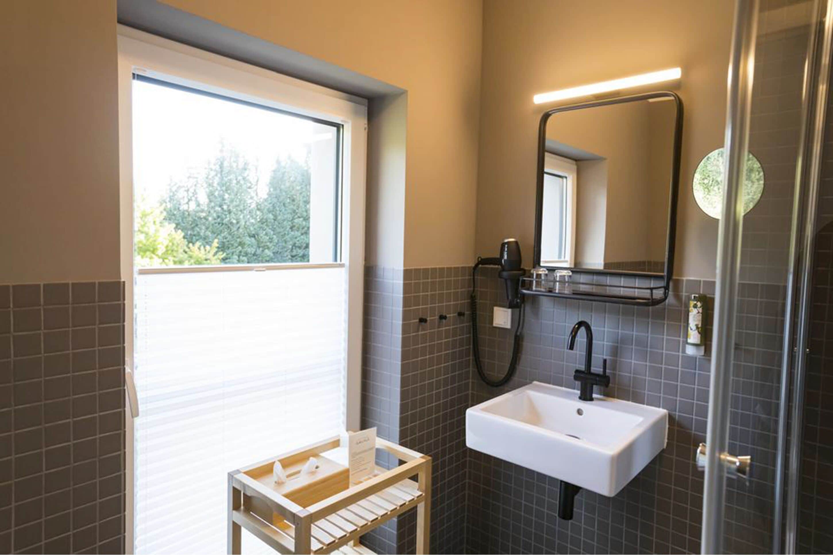 comfort double room | bathroom | shower, hair dryer, towels