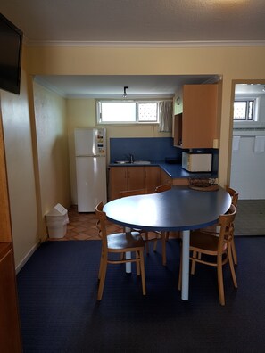 Mini-fridge, microwave, electric kettle