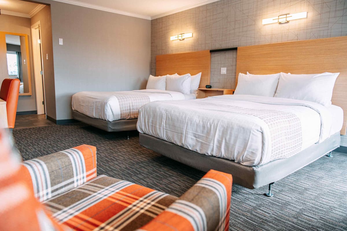 Standard Room, 2 Queen Beds (No Pets) | 2 bedrooms, pillowtop beds, desk, iron/ironing board