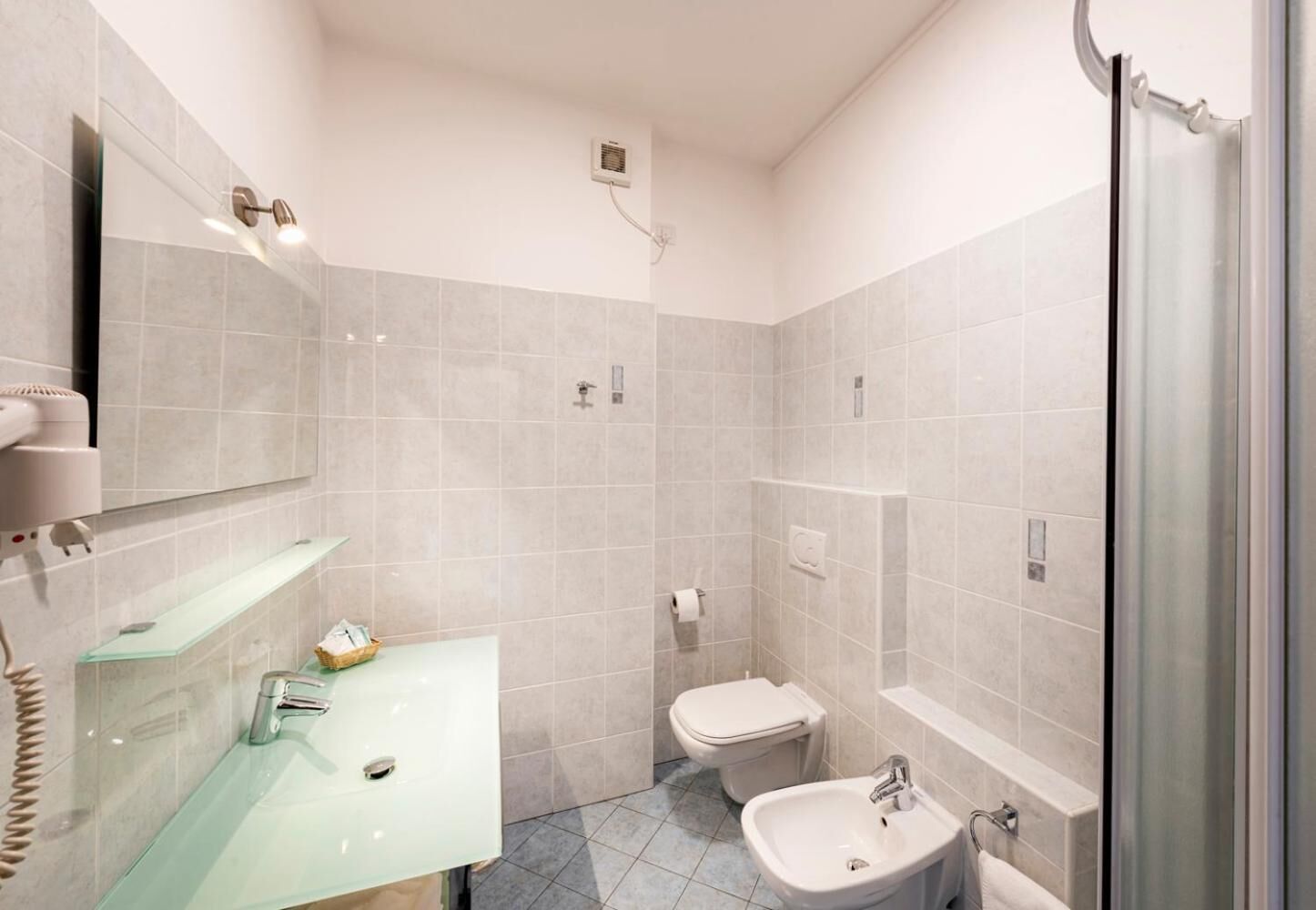 shower, free toiletries, hair dryer, bidet