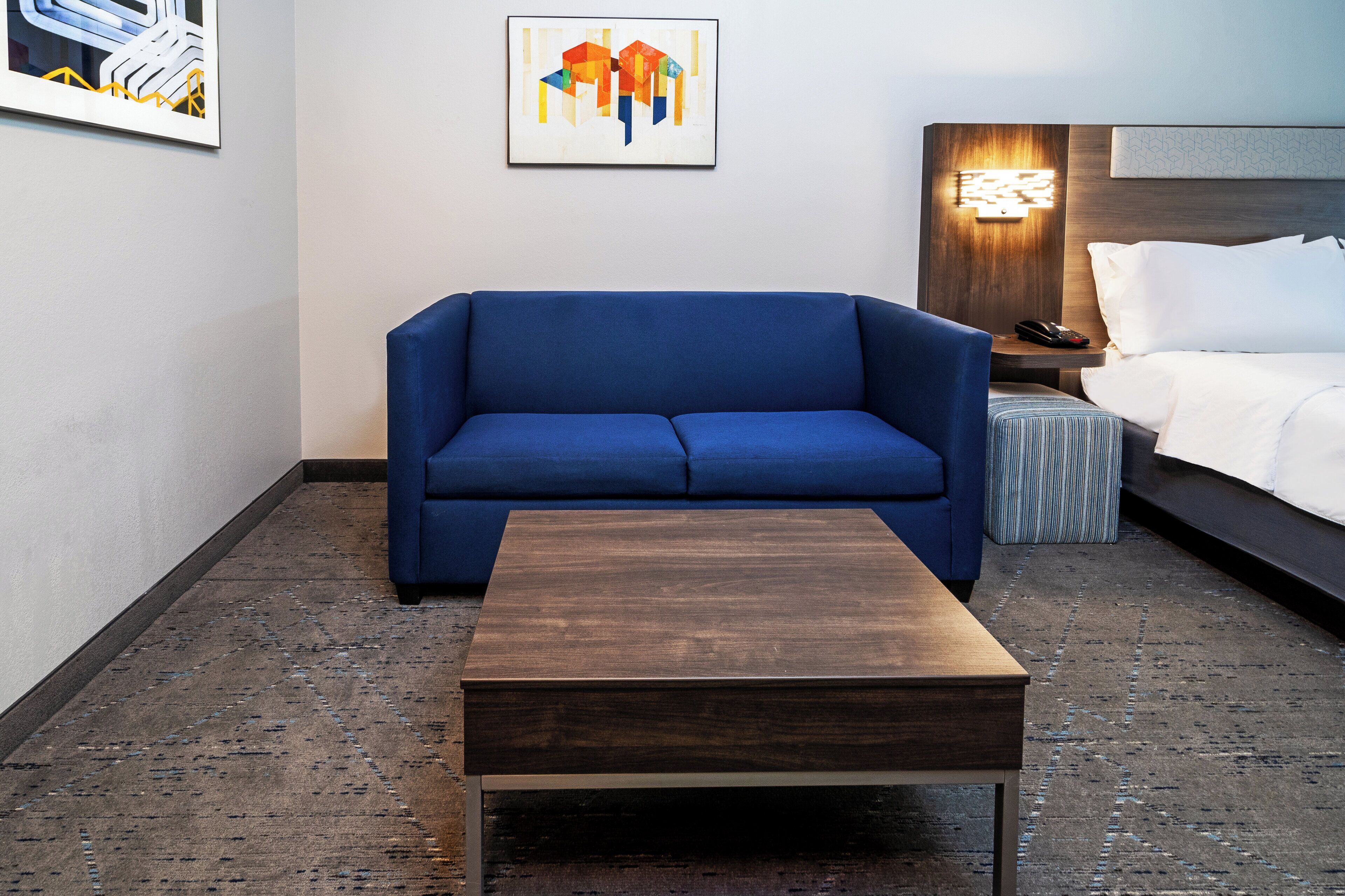 down duvets, desk, blackout curtains, iron/ironing board