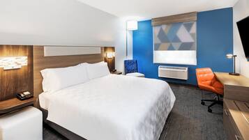 Down duvets, desk, blackout curtains, iron/ironing board