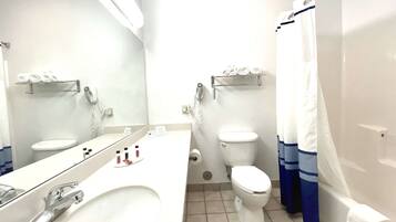 A bathroom with a white sink, a mirror, two toilets, and a shower curtain.